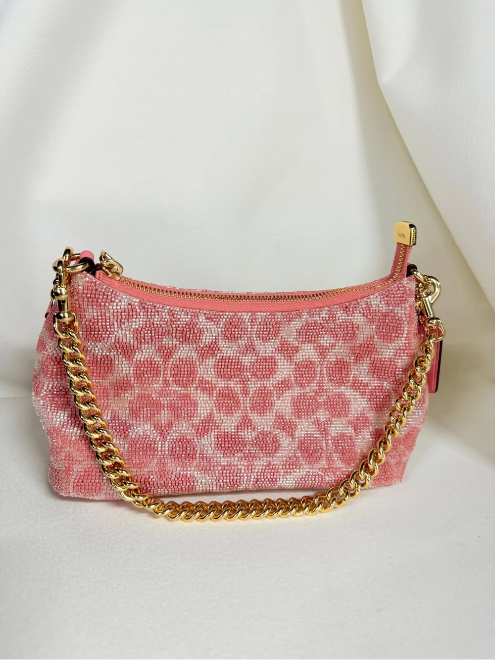 NWT Coach Teri Shoulder Bag In Signature Beaded Satin CET14 pink